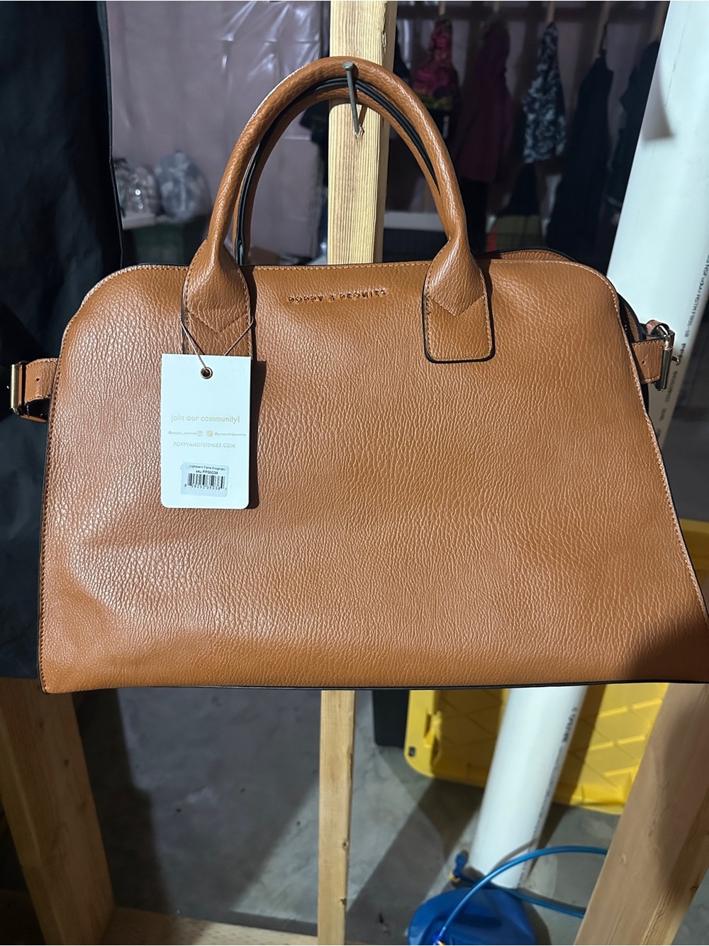 Classic Tan Leather Satchel Handbag poppy & peony